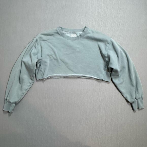 Aritzia Tna Cozy AF Fleece Crop Crew Neck Sweatshirt Seafoam Green 1 XS S - Picture 1 of 11